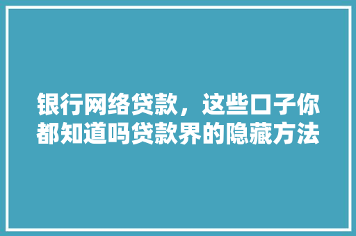 银行网络贷款，这些口子你都知道吗贷款界的隐藏方法