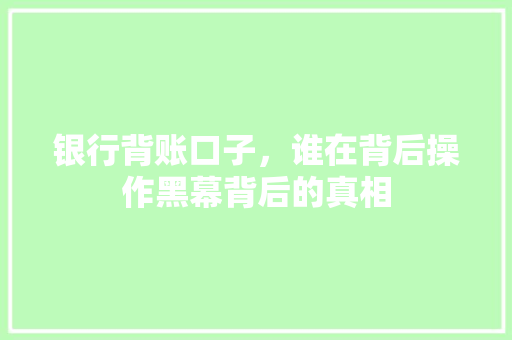 银行背账口子，谁在背后操作黑幕背后的真相