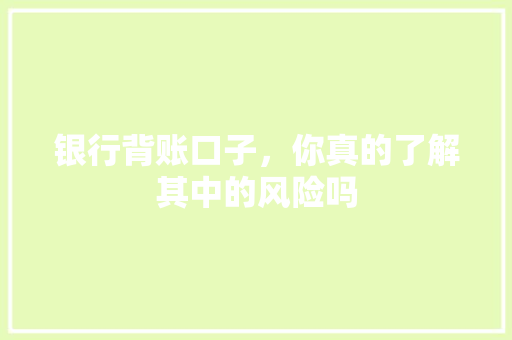 银行背账口子，你真的了解其中的风险吗