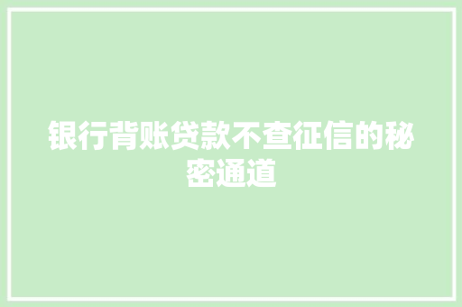 银行背账贷款不查征信的秘密通道