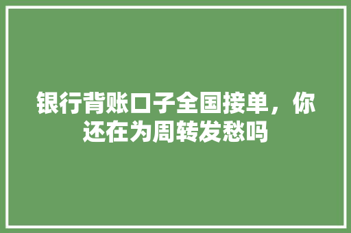 银行背账口子全国接单，你还在为周转发愁吗