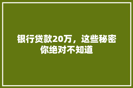 银行贷款20万，这些秘密你绝对不知道