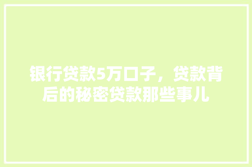 银行贷款5万口子，贷款背后的秘密贷款那些事儿