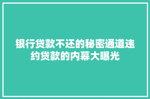 银行贷款不还的秘密通道违约贷款的内幕大曝光