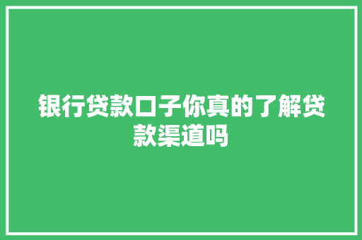 银行贷款口子你真的了解贷款渠道吗