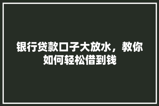 银行贷款口子大放水，教你如何轻松借到钱