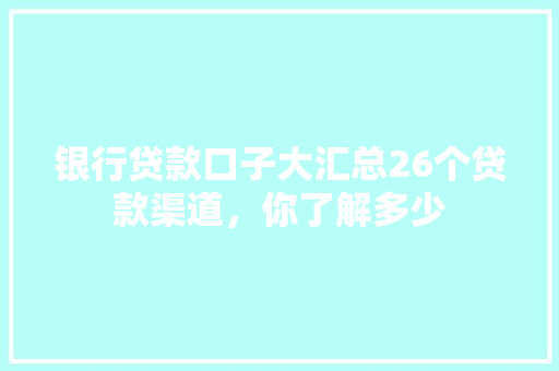 银行贷款口子大汇总26个贷款渠道，你了解多少