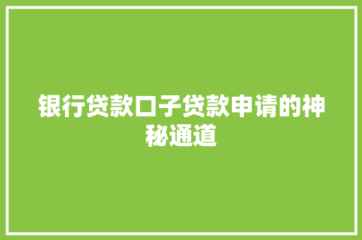 银行贷款口子贷款申请的神秘通道