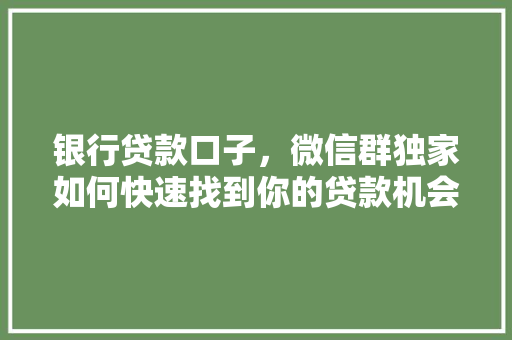 银行贷款口子，微信群独家如何快速找到你的贷款机会