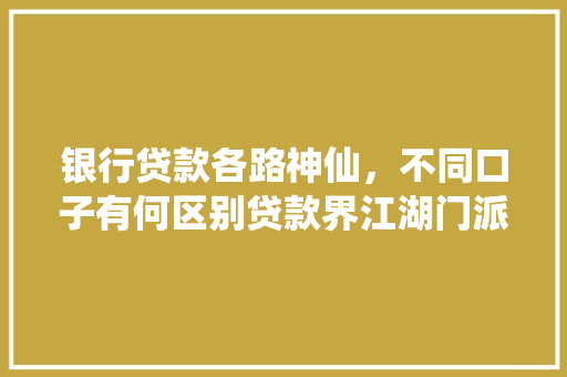 银行贷款各路神仙，不同口子有何区别贷款界江湖门派大