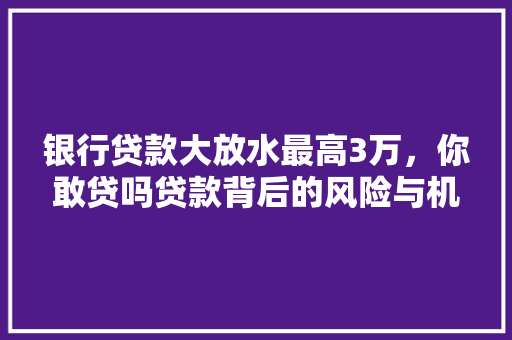 银行贷款大放水最高3万，你敢贷吗贷款背后的风险与机遇