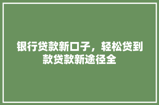 银行贷款新口子，轻松贷到款贷款新途径全