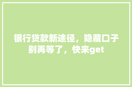 银行贷款新途径，隐藏口子别再等了，快来get