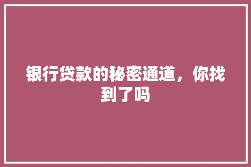 银行贷款的秘密通道，你找到了吗  第1张