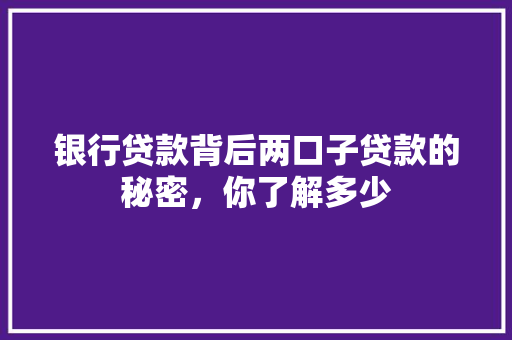 银行贷款背后两口子贷款的秘密，你了解多少