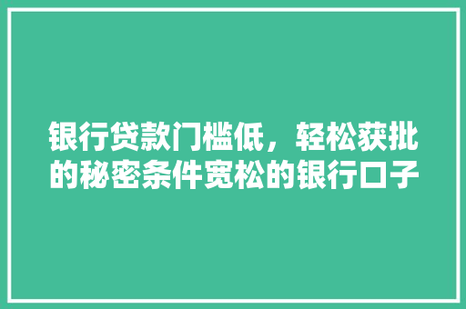 银行贷款门槛低，轻松获批的秘密条件宽松的银行口子