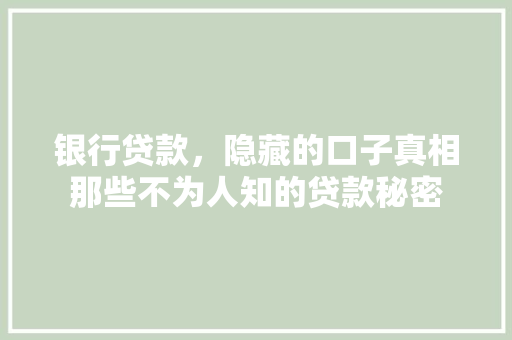 银行贷款，隐藏的口子真相那些不为人知的贷款秘密  第1张