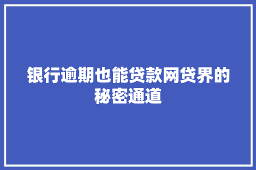 银行逾期也能贷款网贷界的秘密通道