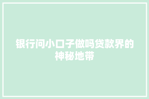 银行问小口子做吗贷款界的神秘地带