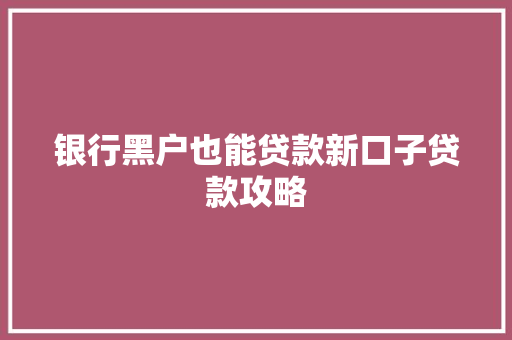 银行黑户也能贷款新口子贷款攻略