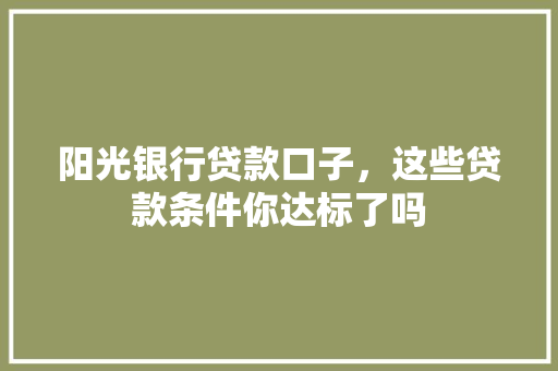 阳光银行贷款口子，这些贷款条件你达标了吗