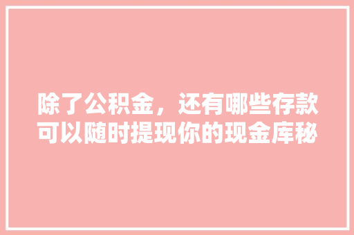 除了公积金，还有哪些存款可以随时提现你的现金库秘密