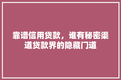 靠谱信用贷款，谁有秘密渠道贷款界的隐藏门道