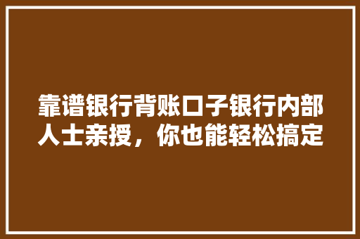 靠谱银行背账口子银行内部人士亲授，你也能轻松搞定
