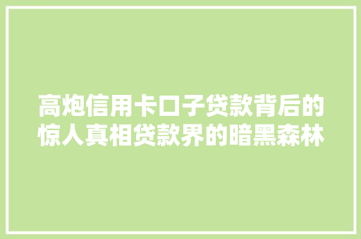高炮信用卡口子贷款背后的惊人真相贷款界的暗黑森林
