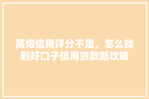 高炮信用评分不足，怎么找到好口子信用贷款新攻略