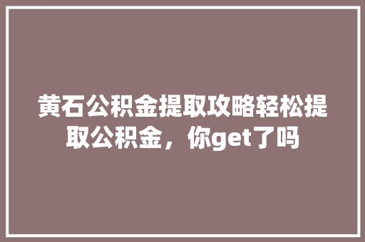 黄石公积金提取攻略轻松提取公积金，你get了吗