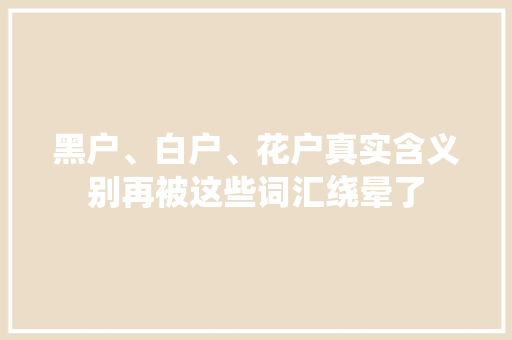 黑户、白户、花户真实含义别再被这些词汇绕晕了