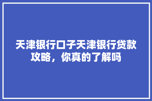 天津银行口子天津银行贷款攻略，你真的了解吗