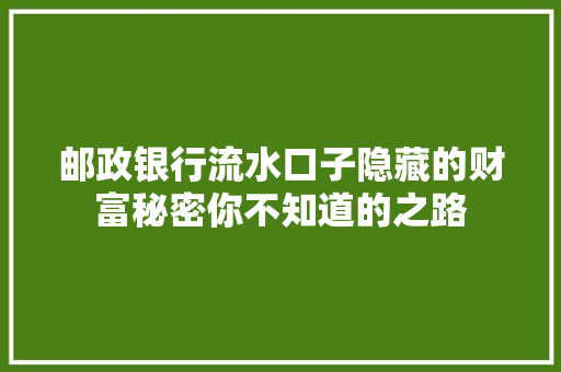 邮政银行流水口子隐藏的财富秘密你不知道的之路