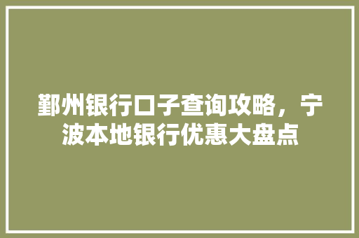 鄞州银行口子查询攻略，宁波本地银行优惠大盘点