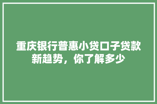 重庆银行普惠小贷口子贷款新趋势，你了解多少