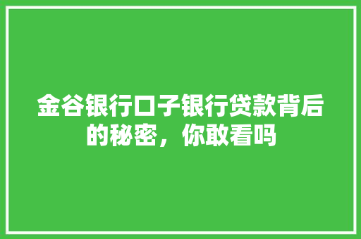 金谷银行口子银行贷款背后的秘密，你敢看吗