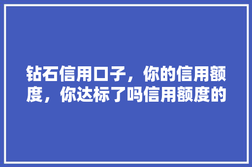 钻石信用口子，你的信用额度，你达标了吗信用额度的秘密与提升步骤