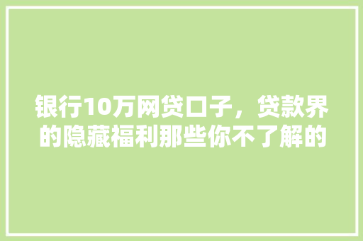 银行10万网贷口子，贷款界的隐藏福利那些你不了解的借款秘密