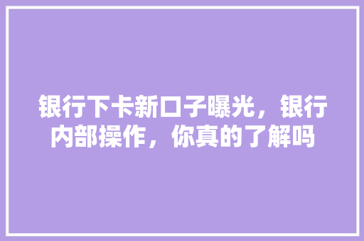 银行下卡新口子曝光，银行内部操作，你真的了解吗
