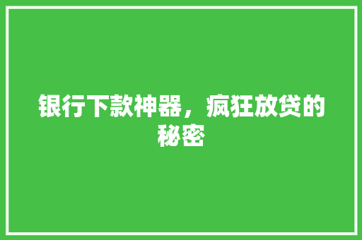 银行下款神器，疯狂放贷的秘密