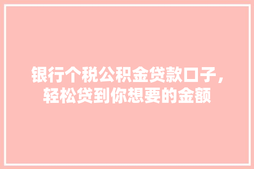银行个税公积金贷款口子，轻松贷到你想要的金额  第1张
