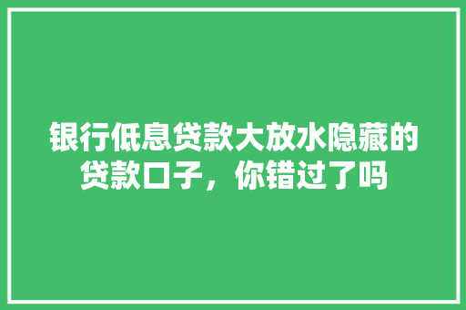 银行低息贷款大放水隐藏的贷款口子，你错过了吗
