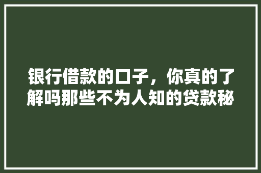 银行借款的口子，你真的了解吗那些不为人知的贷款秘密