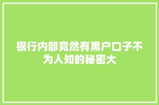 银行内部竟然有黑户口子不为人知的秘密大