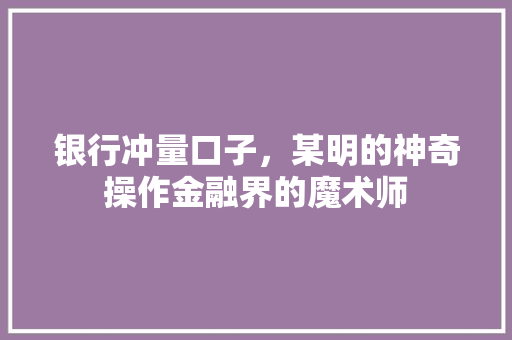 银行冲量口子，某明的神奇操作金融界的魔术师