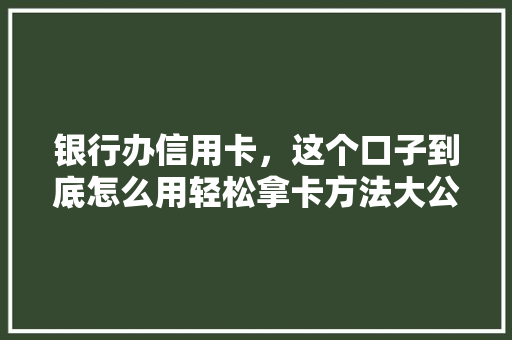银行办信用卡，这个口子到底怎么用轻松拿卡方法大公开