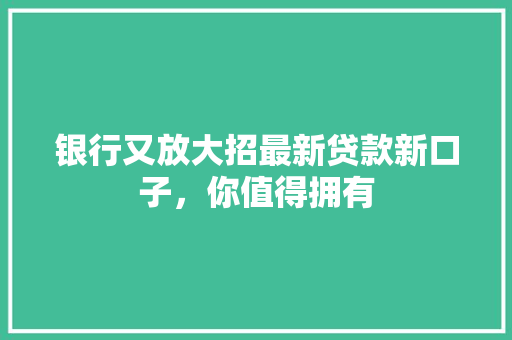 银行又放大招最新贷款新口子，你值得拥有