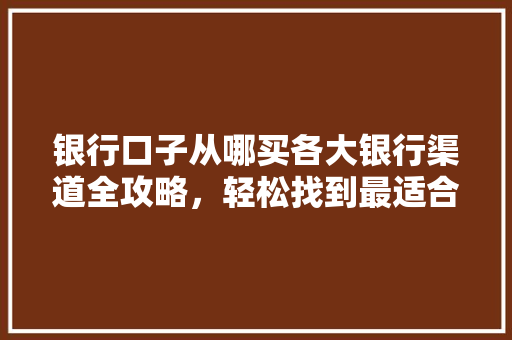 银行口子从哪买各大银行渠道全攻略，轻松找到最适合你的贷款方式
