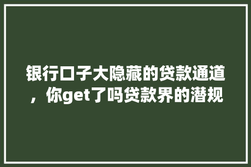 银行口子大隐藏的贷款通道，你get了吗贷款界的潜规则